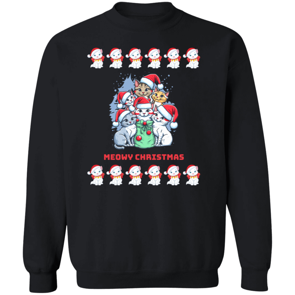 Meowy Christmas Cat Sweatshirt RL G180 Crewneck Pullover Sweatshirt