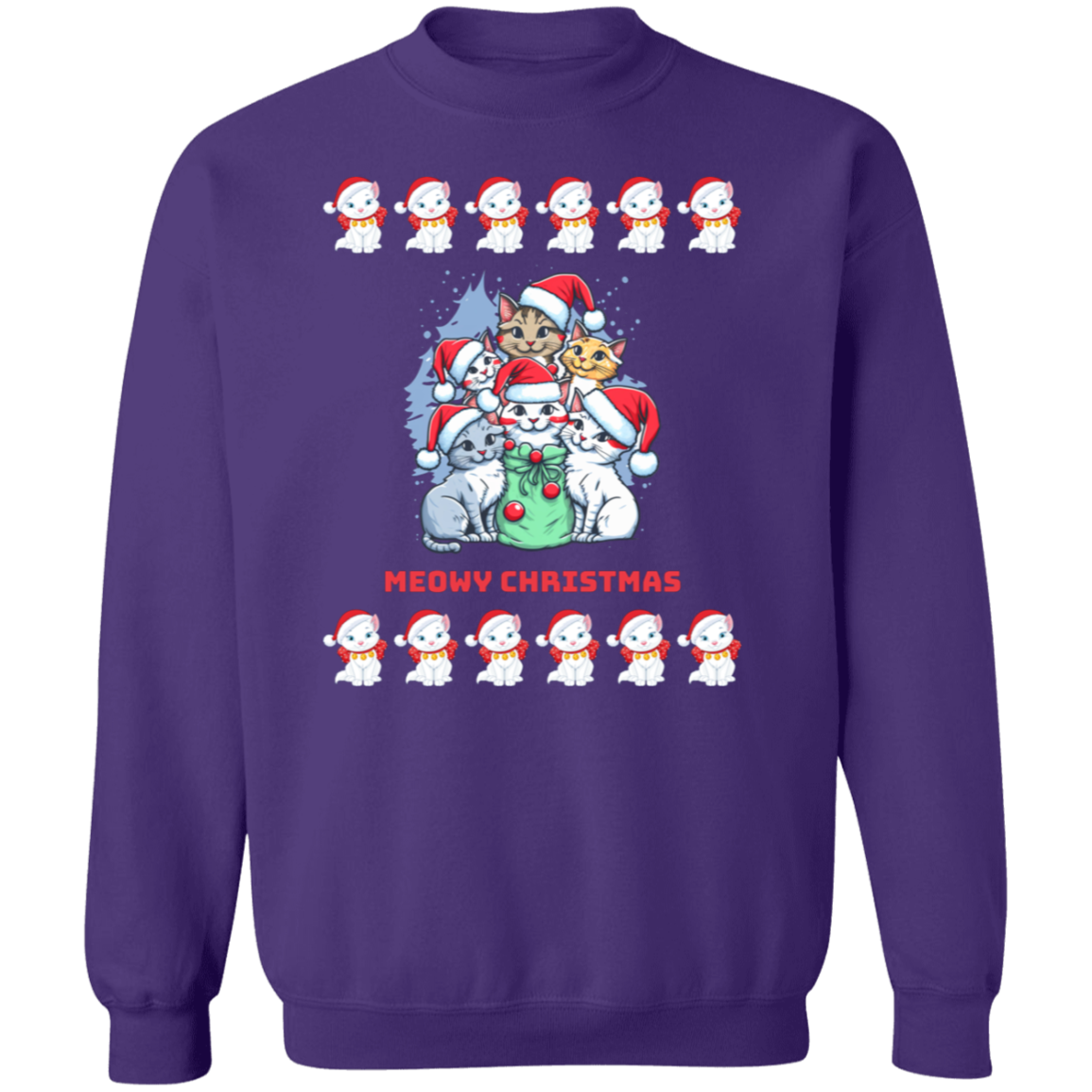 Meowy Christmas Cat Sweatshirt RL G180 Crewneck Pullover Sweatshirt