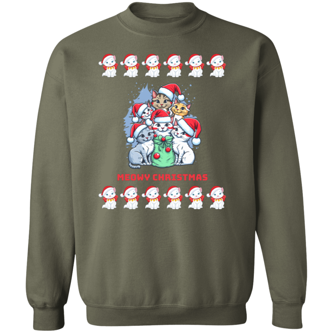 Meowy Christmas Cat Sweatshirt RL G180 Crewneck Pullover Sweatshirt