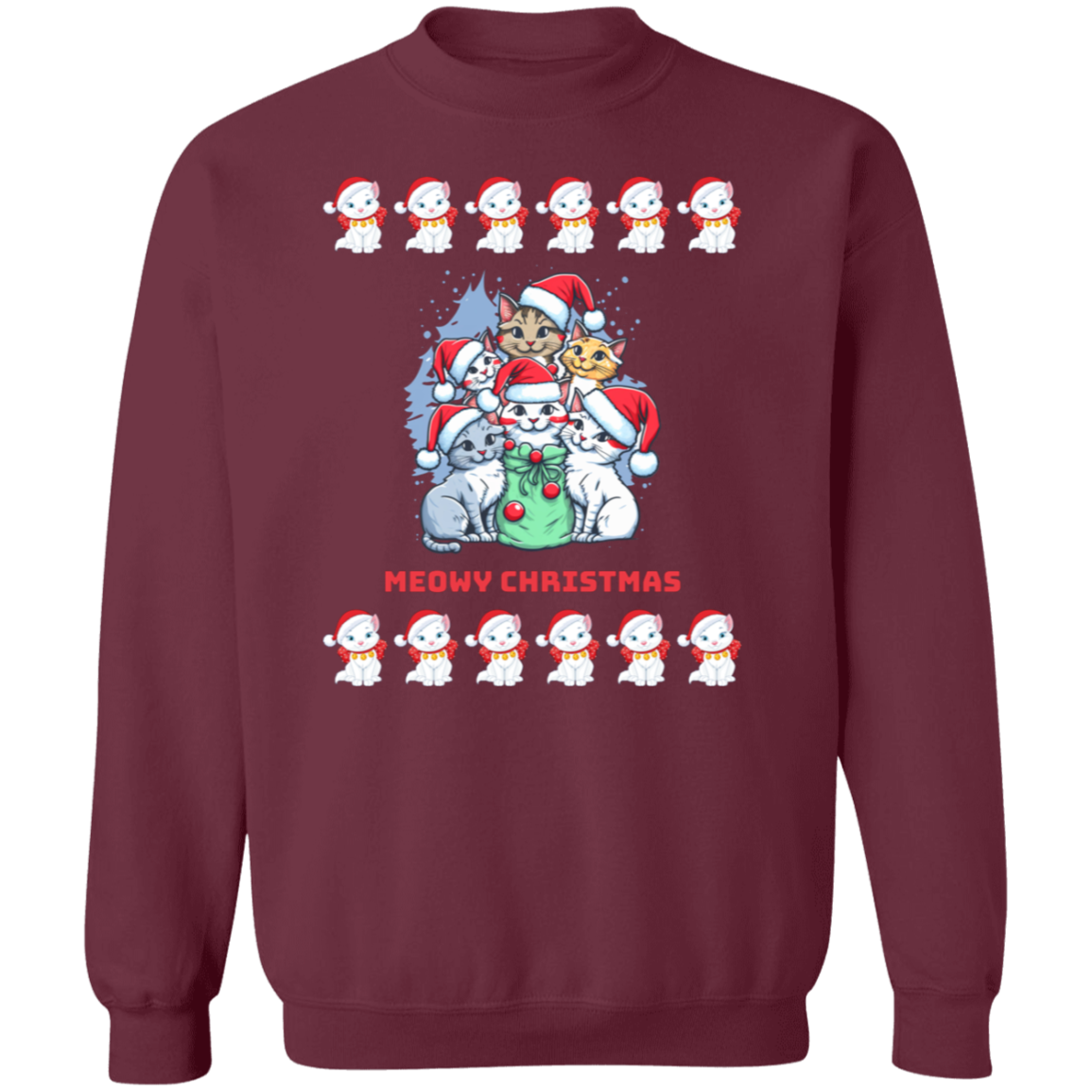 Meowy Christmas Cat Sweatshirt RL G180 Crewneck Pullover Sweatshirt