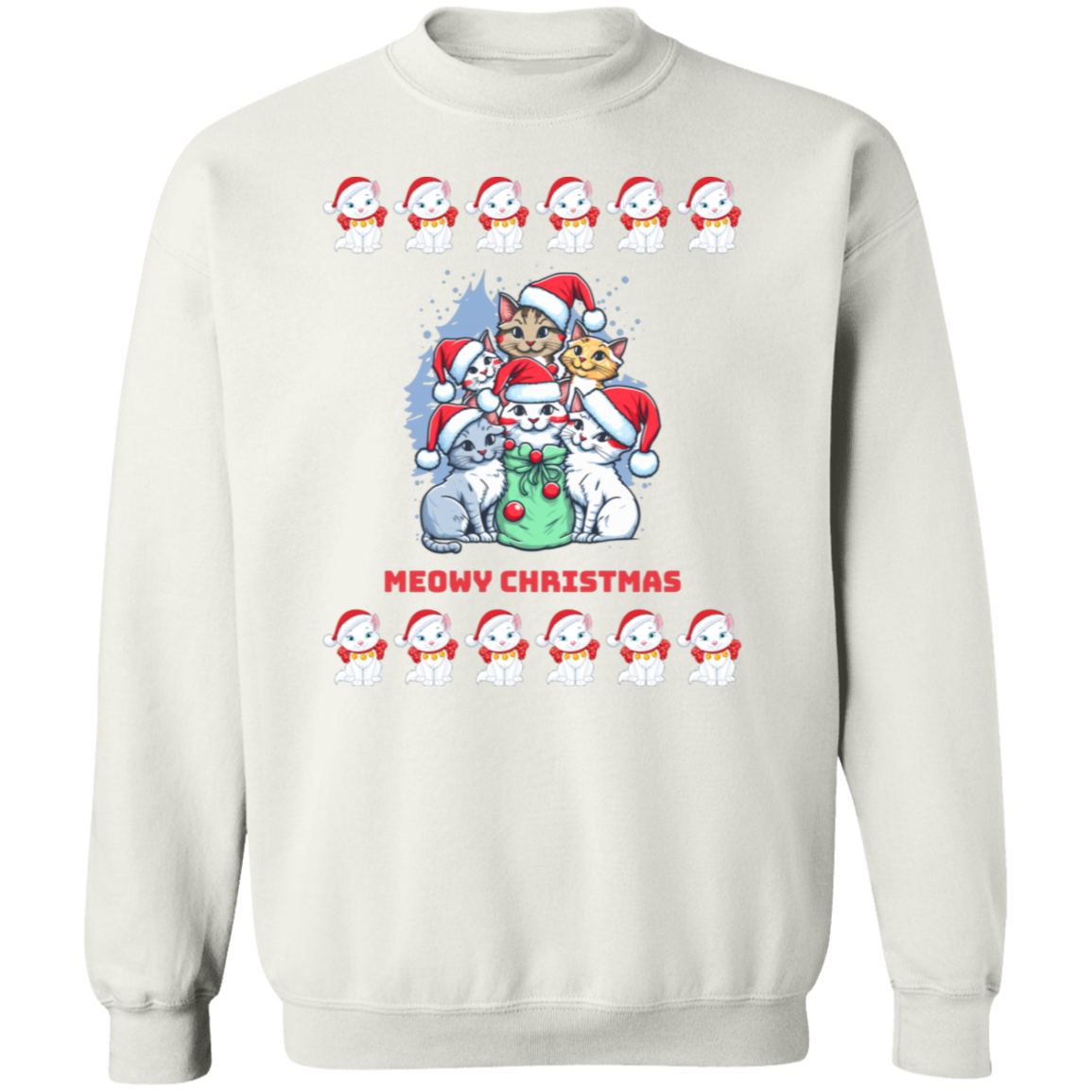 Meowy Christmas Cat Sweatshirt RL G180 Crewneck Pullover Sweatshirt