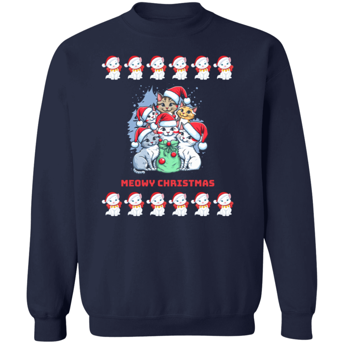 Meowy Christmas Cat Sweatshirt RL G180 Crewneck Pullover Sweatshirt
