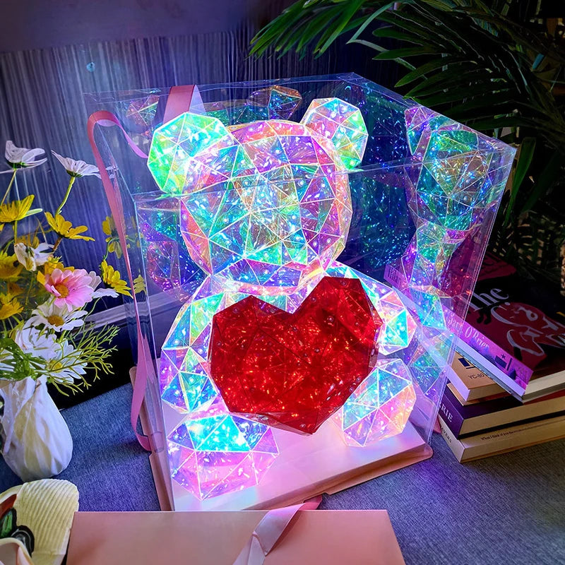 30CM Glowing Bear with Bag Valentine'S Day Gift Magic Luminous Bear Home Livingroom Desktop Decor Girl Grilfriend Creative Gift