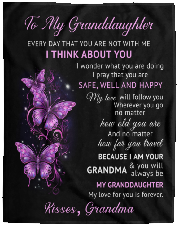 I Think About You Blanket to Granddaughter from Grandma 30x40