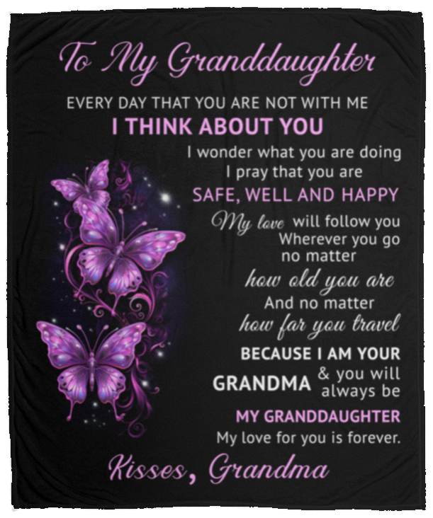 I Think About You Blanket to Granddaughter from Grandma 30x40