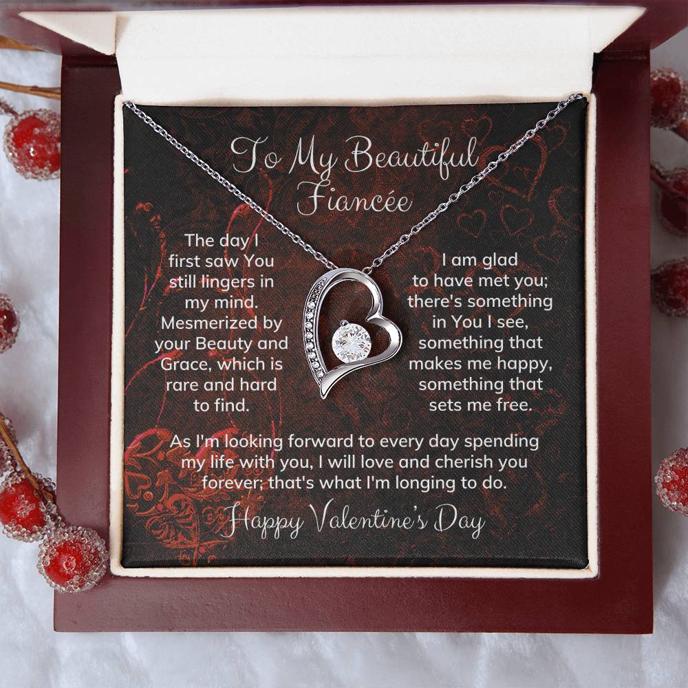 To My Beautiful Fiancée Alluring Beauty Necklace Heart Shaped Message Card