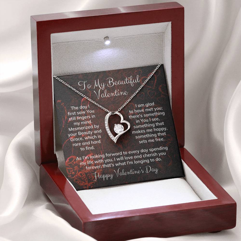 To My Beautiful Valentine Alluring Beauty Necklace Heart Shaped Message Card