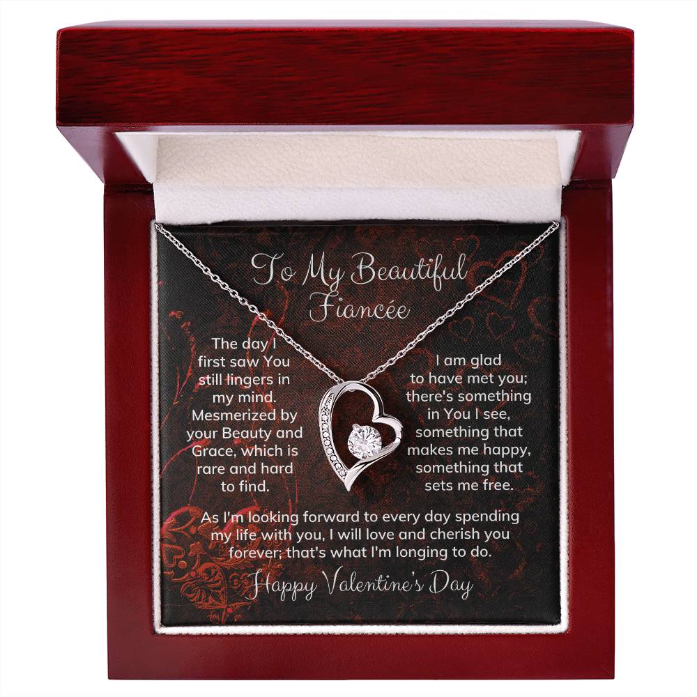 To My Beautiful Fiancée Alluring Beauty Necklace Heart Shaped Message Card