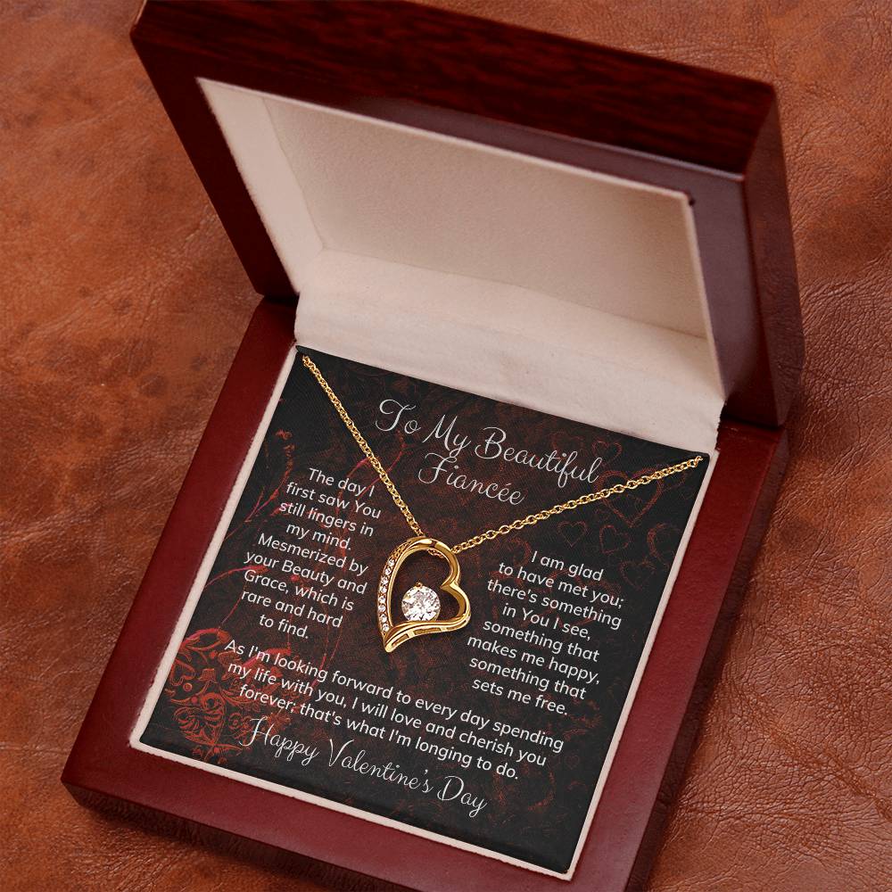 To My Beautiful Fiancée Alluring Beauty Necklace Heart Shaped Message Card