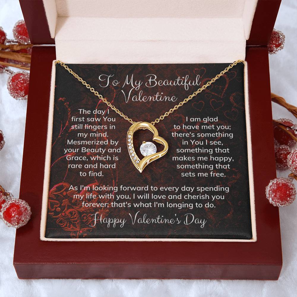 To My Beautiful Valentine Alluring Beauty Necklace Heart Shaped Message Card