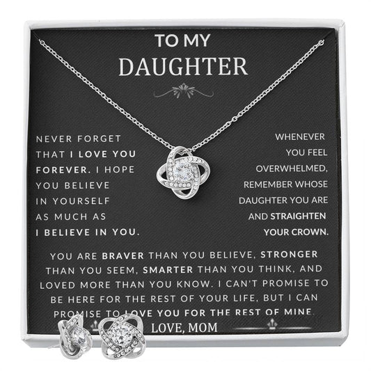 To My Daughter Love Knot Earring and Necklace Set From Mom