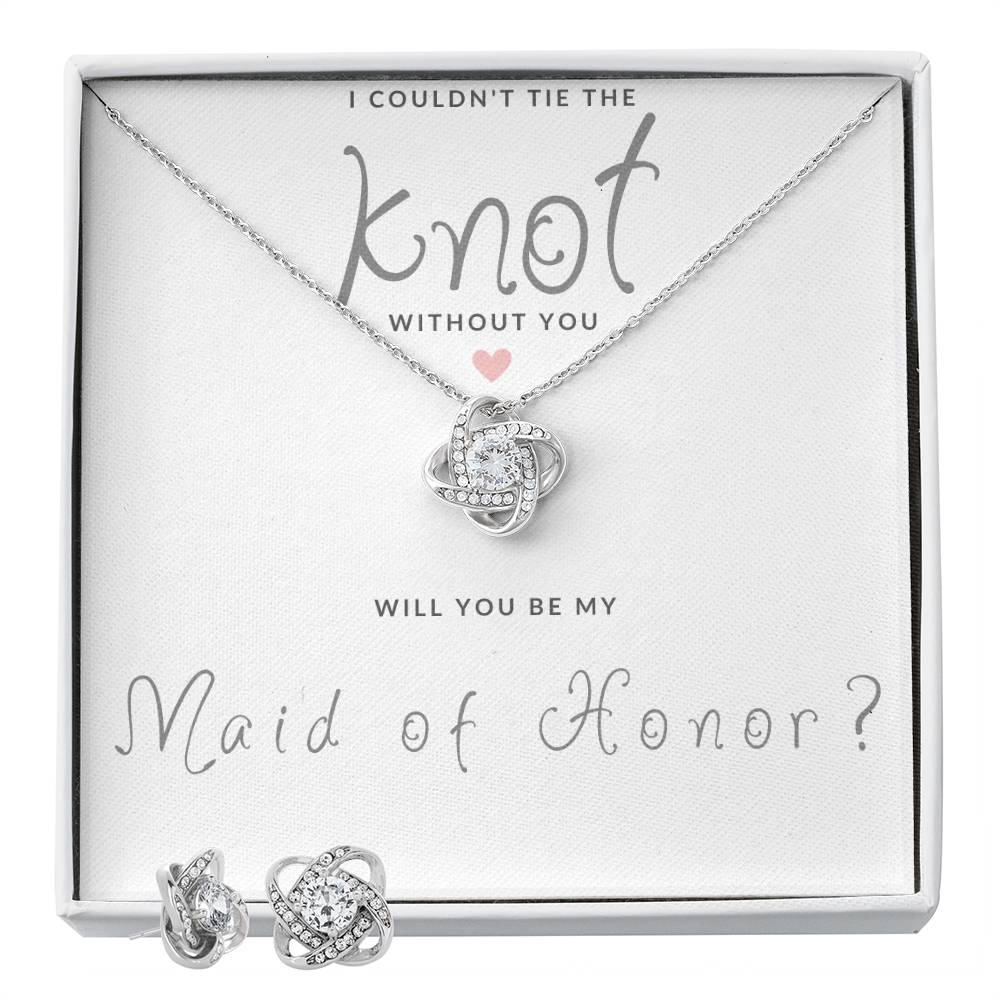 Maid of Honor Gift Couldn't Tie The Knot Necklace and Earring Set