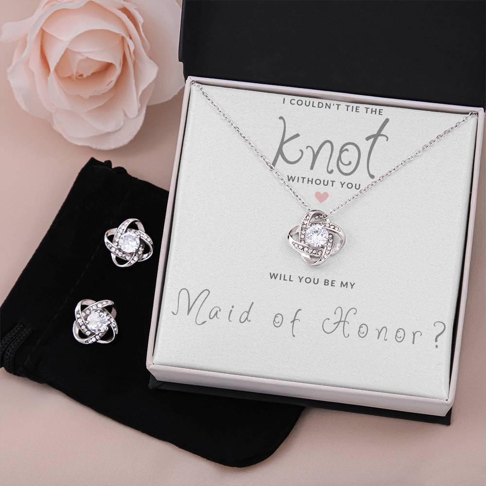 Maid of Honor Gift Couldn't Tie The Knot Necklace and Earring Set