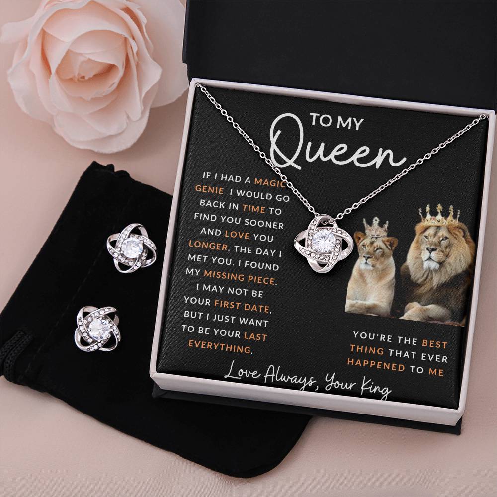 To My Queen Love Knot  and Earring and Necklace Set