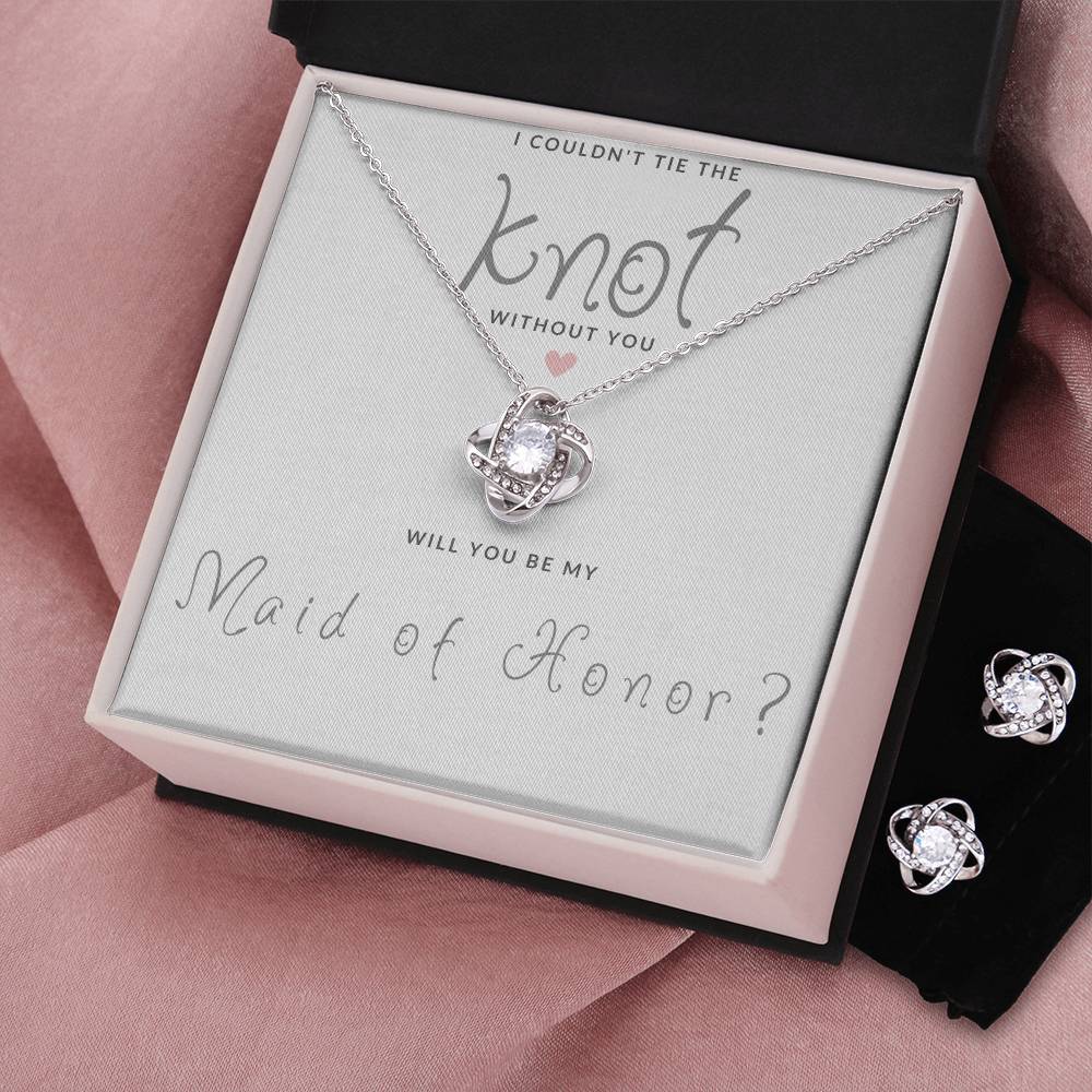 Maid of Honor Gift Couldn't Tie The Knot Necklace and Earring Set