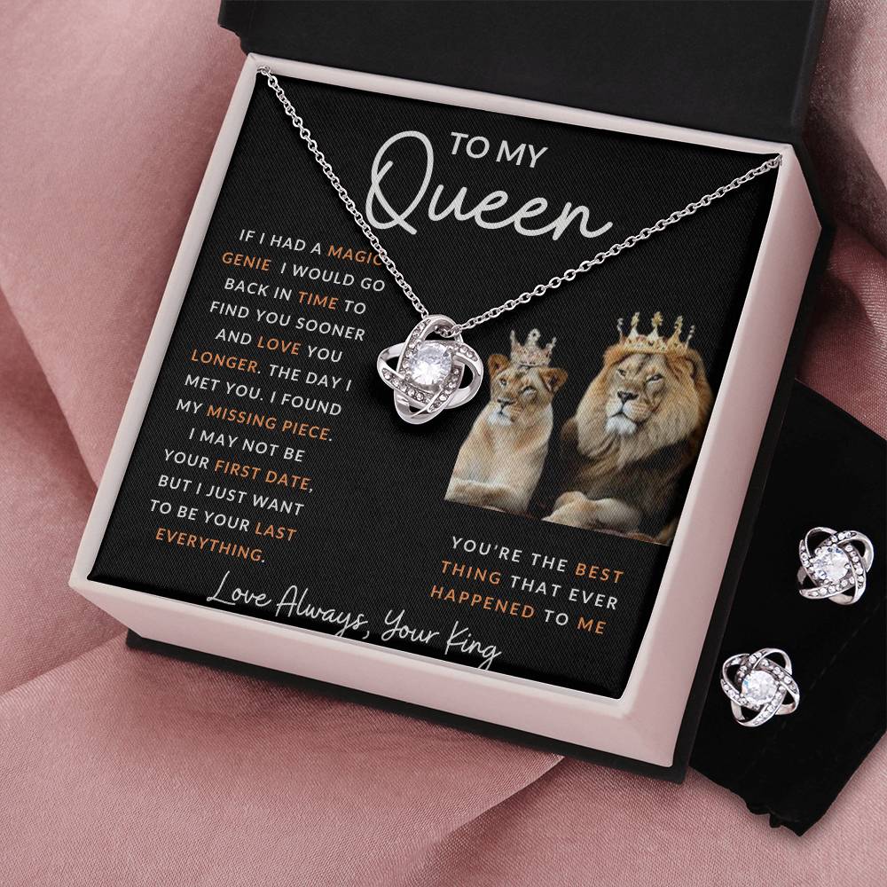 To My Queen Love Knot  and Earring and Necklace Set