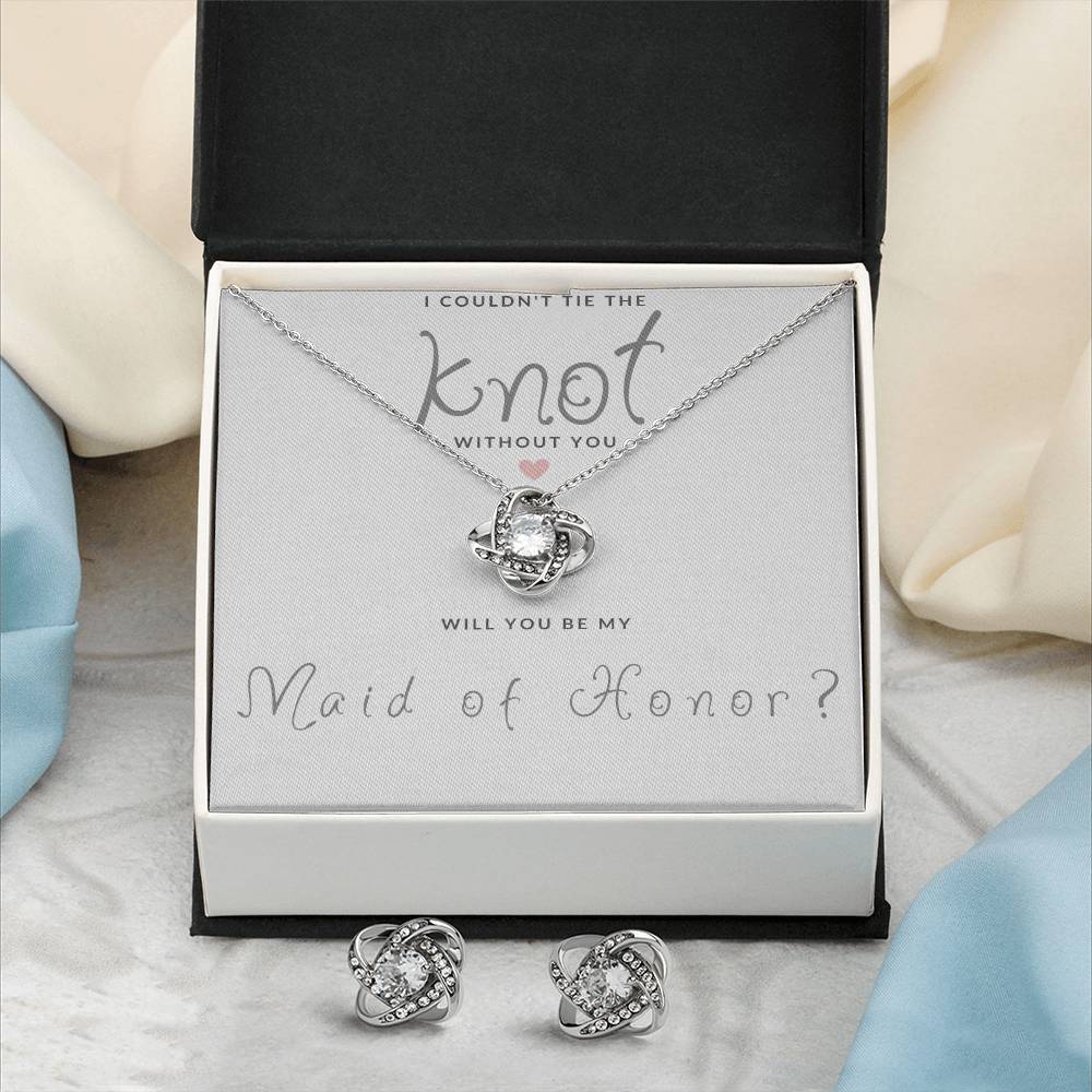 Maid of Honor Gift Couldn't Tie The Knot Necklace and Earring Set