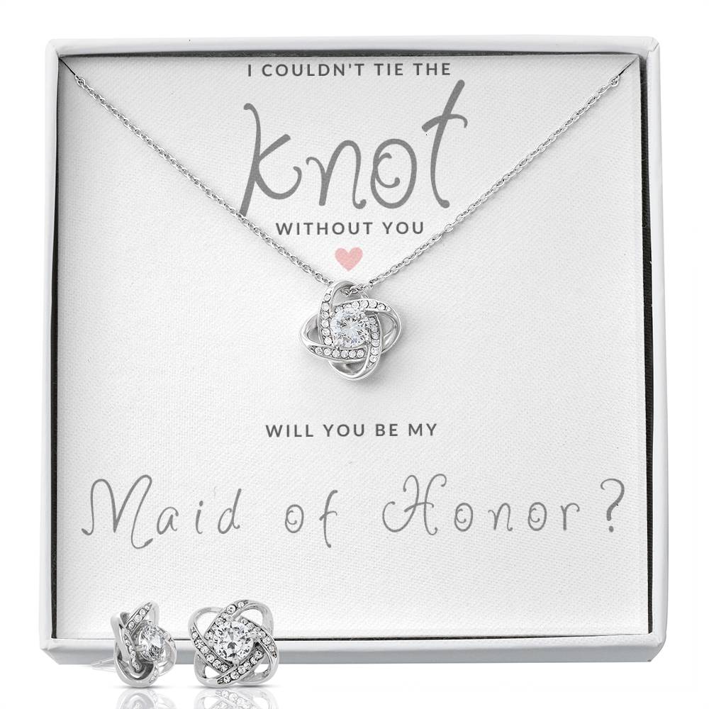 Maid of Honor Gift Couldn't Tie The Knot Necklace and Earring Set