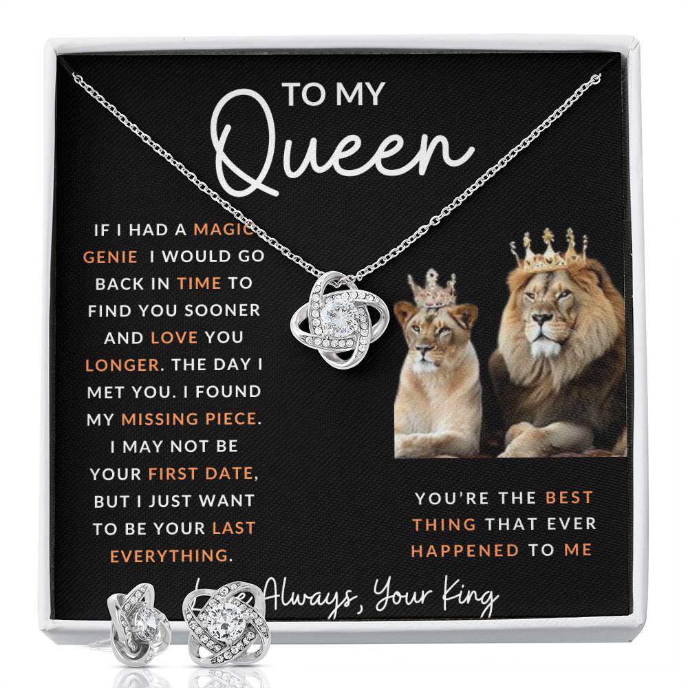 To My Queen Love Knot  and Earring and Necklace Set