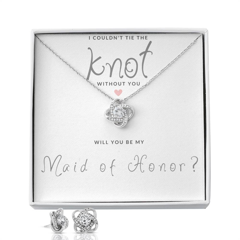 Maid of Honor Gift Couldn't Tie The Knot Necklace and Earring Set