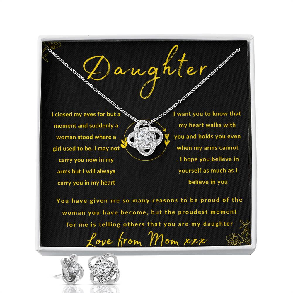 Love Knot Necklace and Earring Set To Daughter From Mom