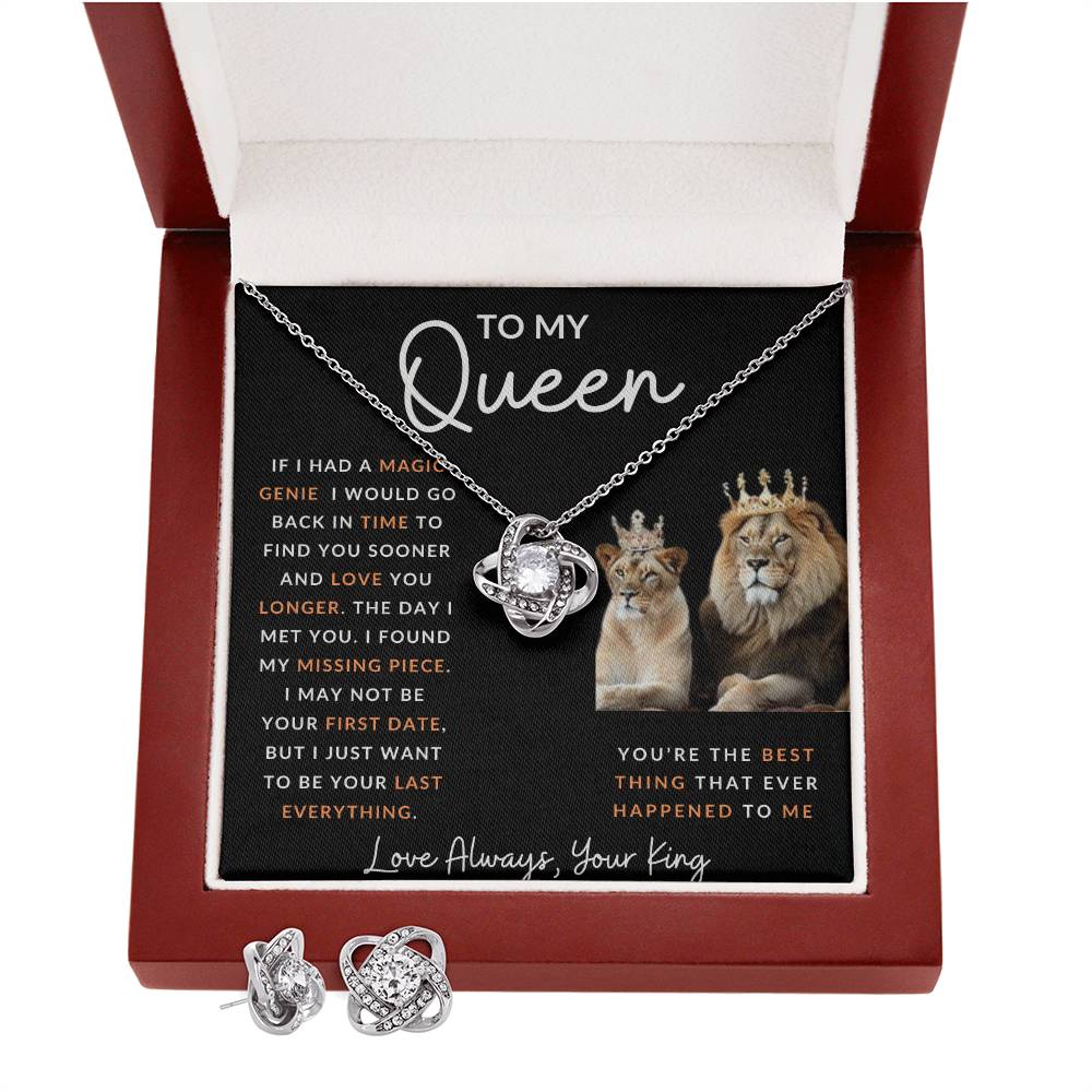 To My Queen Love Knot  and Earring and Necklace Set