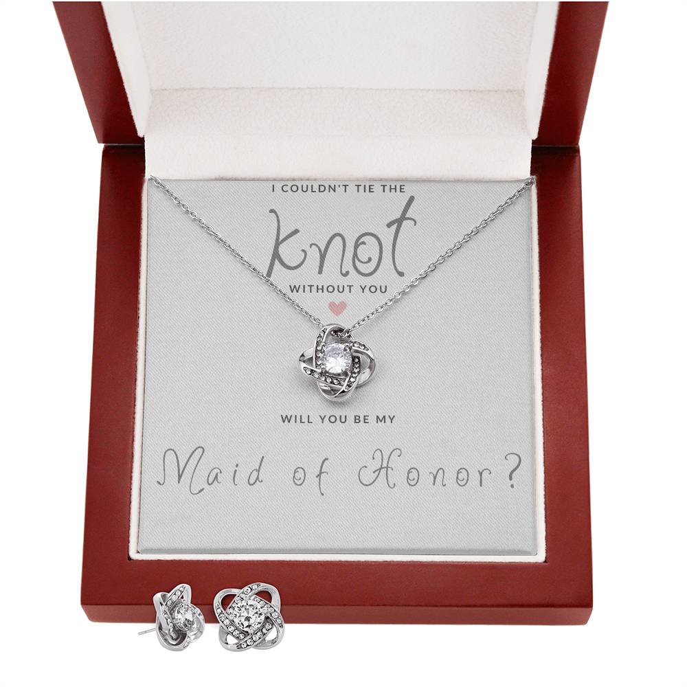 Maid of Honor Gift Couldn't Tie The Knot Necklace and Earring Set