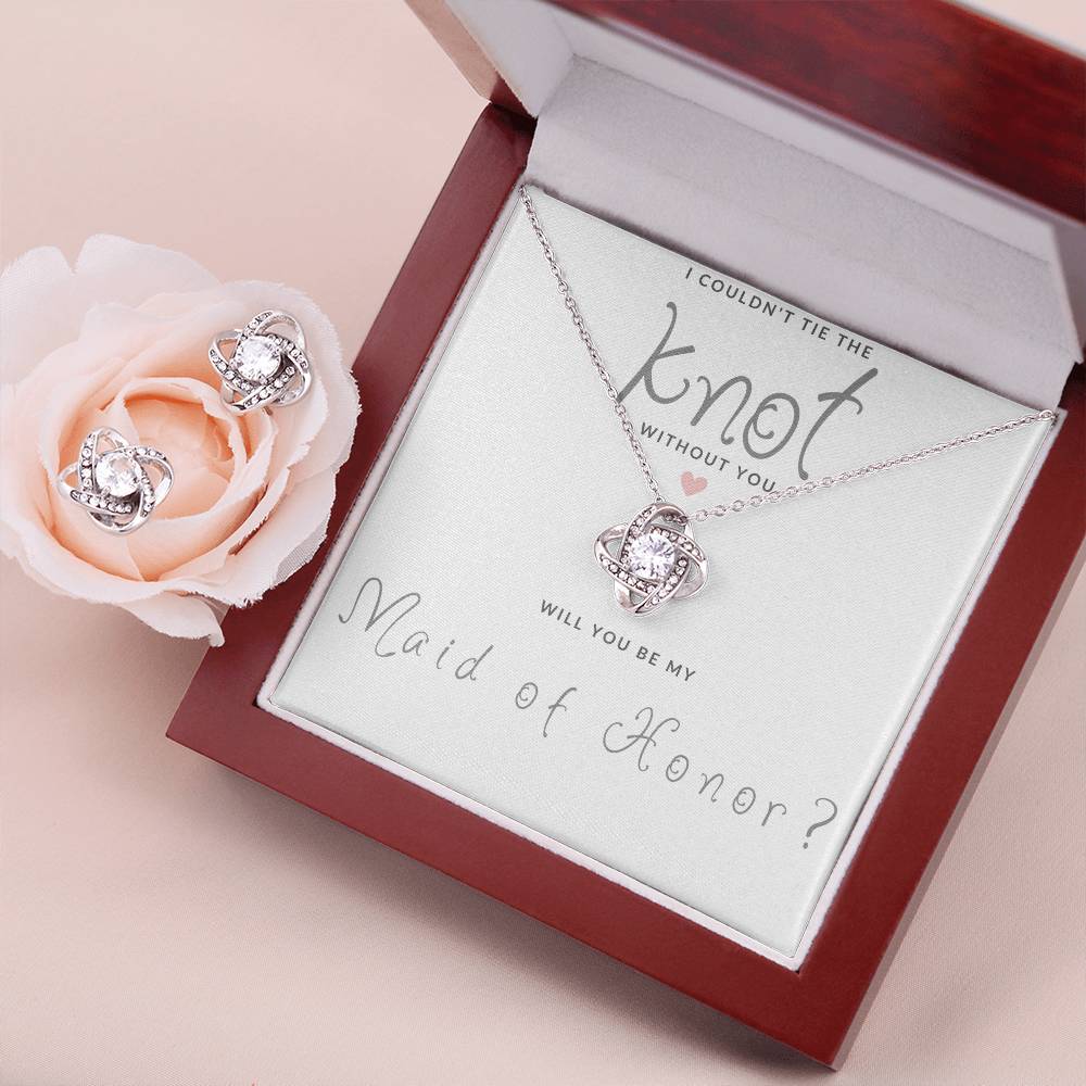 Maid of Honor Gift Couldn't Tie The Knot Necklace and Earring Set