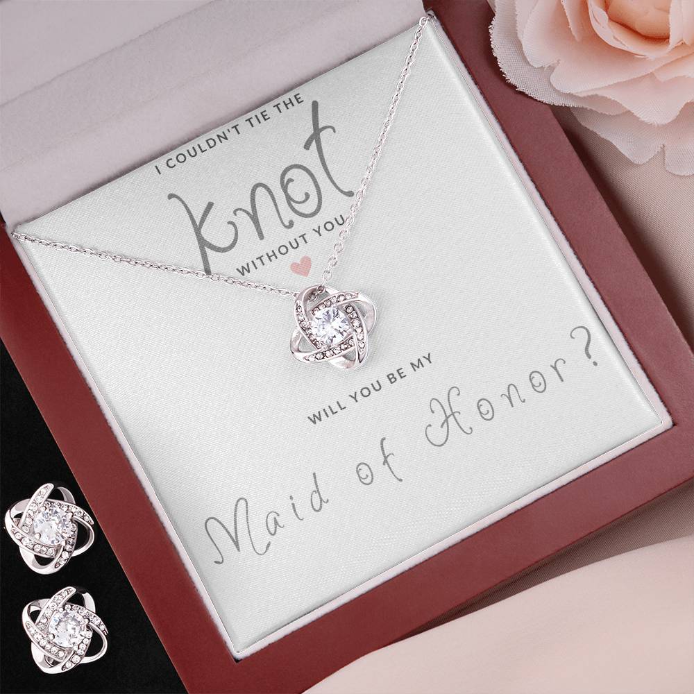 Maid of Honor Gift Couldn't Tie The Knot Necklace and Earring Set