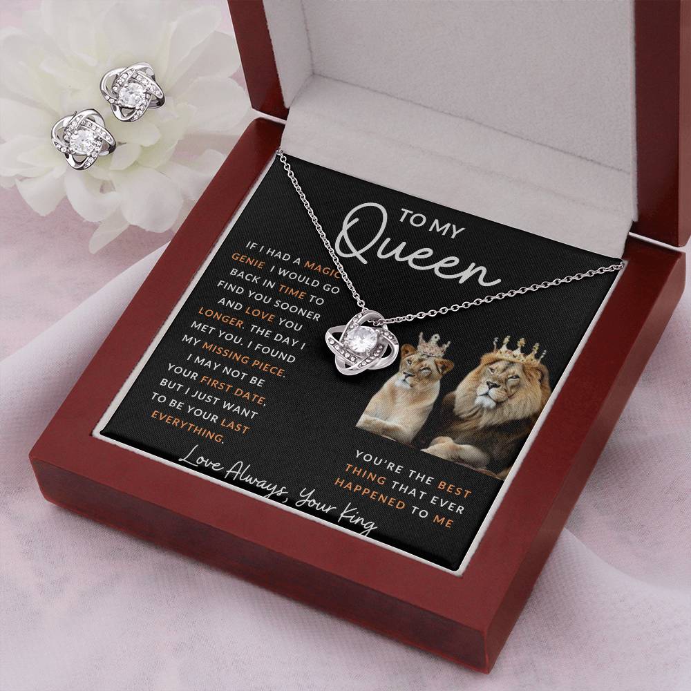 To My Queen Love Knot  and Earring and Necklace Set