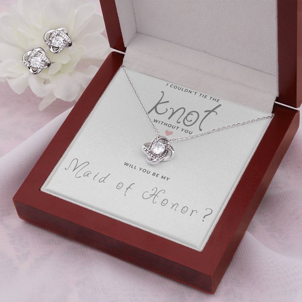 Maid of Honor Gift Couldn't Tie The Knot Necklace and Earring Set