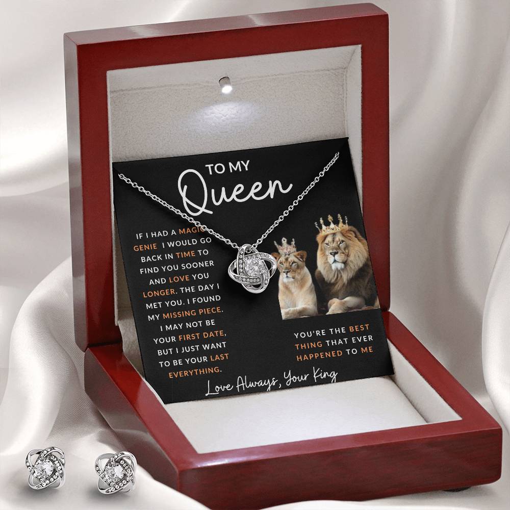 To My Queen Love Knot  and Earring and Necklace Set