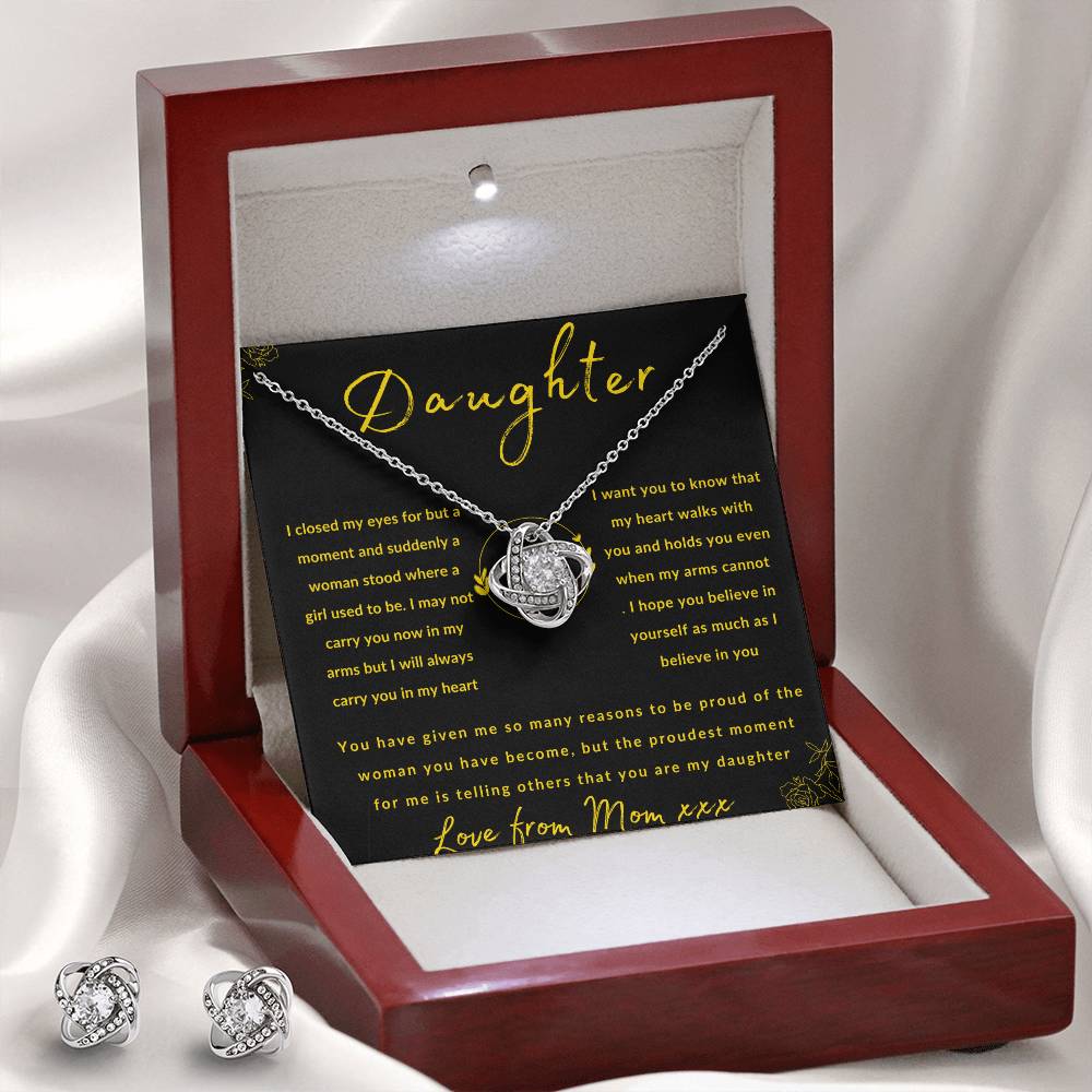 Love Knot Necklace and Earring Set To Daughter From Mom