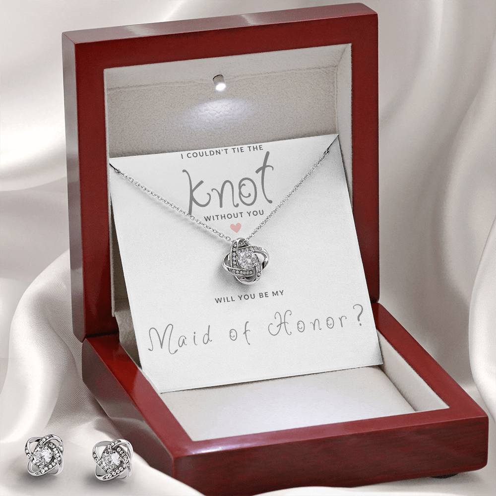 Maid of Honor Gift Couldn't Tie The Knot Necklace and Earring Set