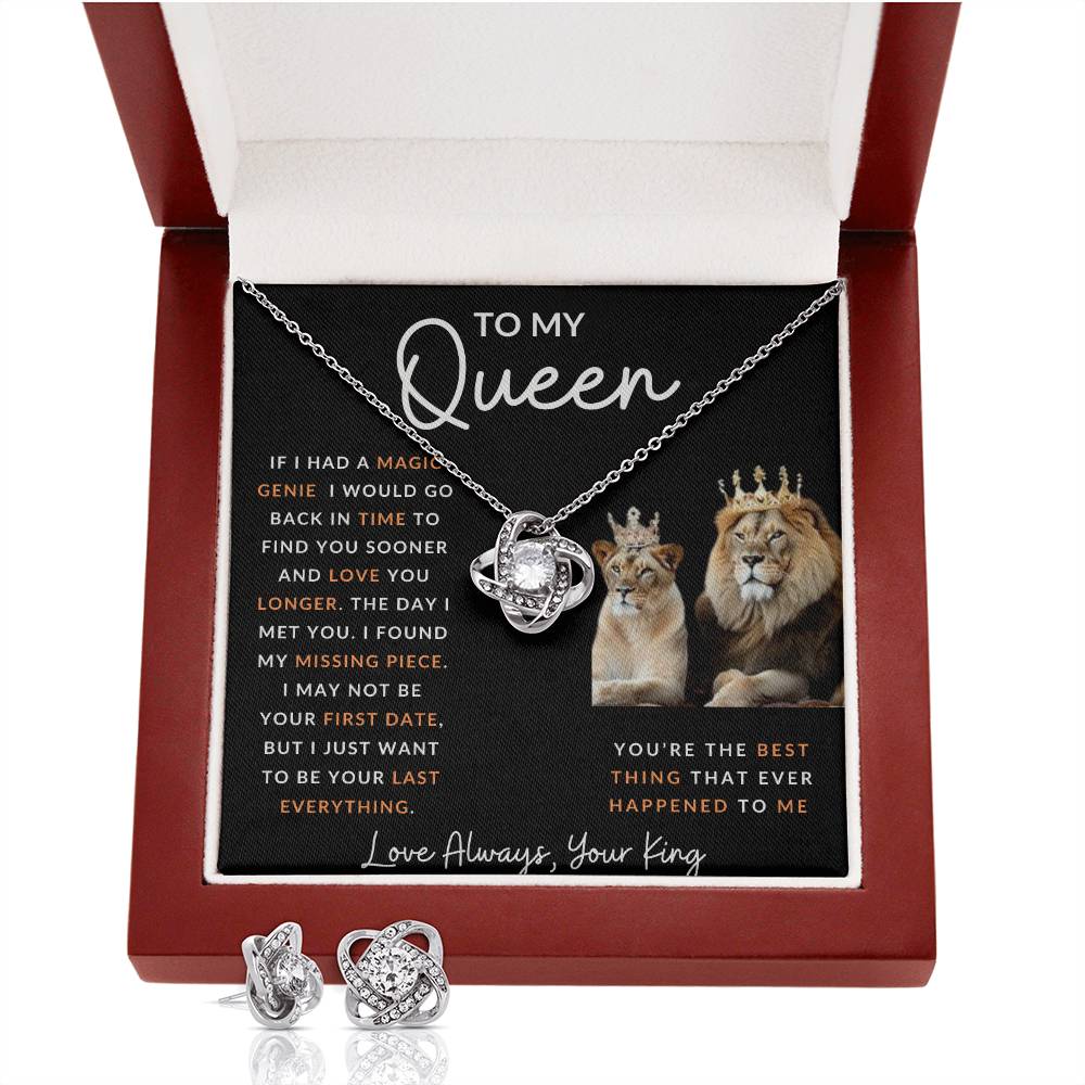 To My Queen Love Knot  and Earring and Necklace Set