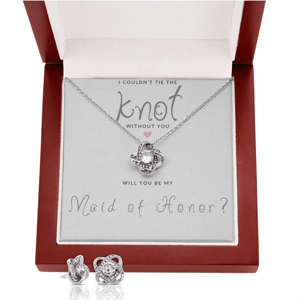 Maid of Honor Gift Couldn't Tie The Knot Necklace and Earring Set