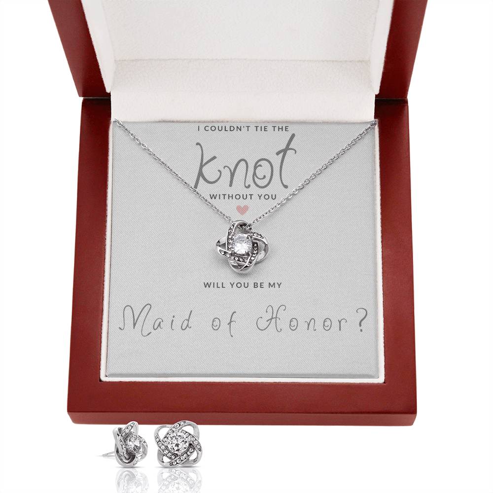 Maid of Honor Gift Couldn't Tie The Knot Necklace and Earring Set