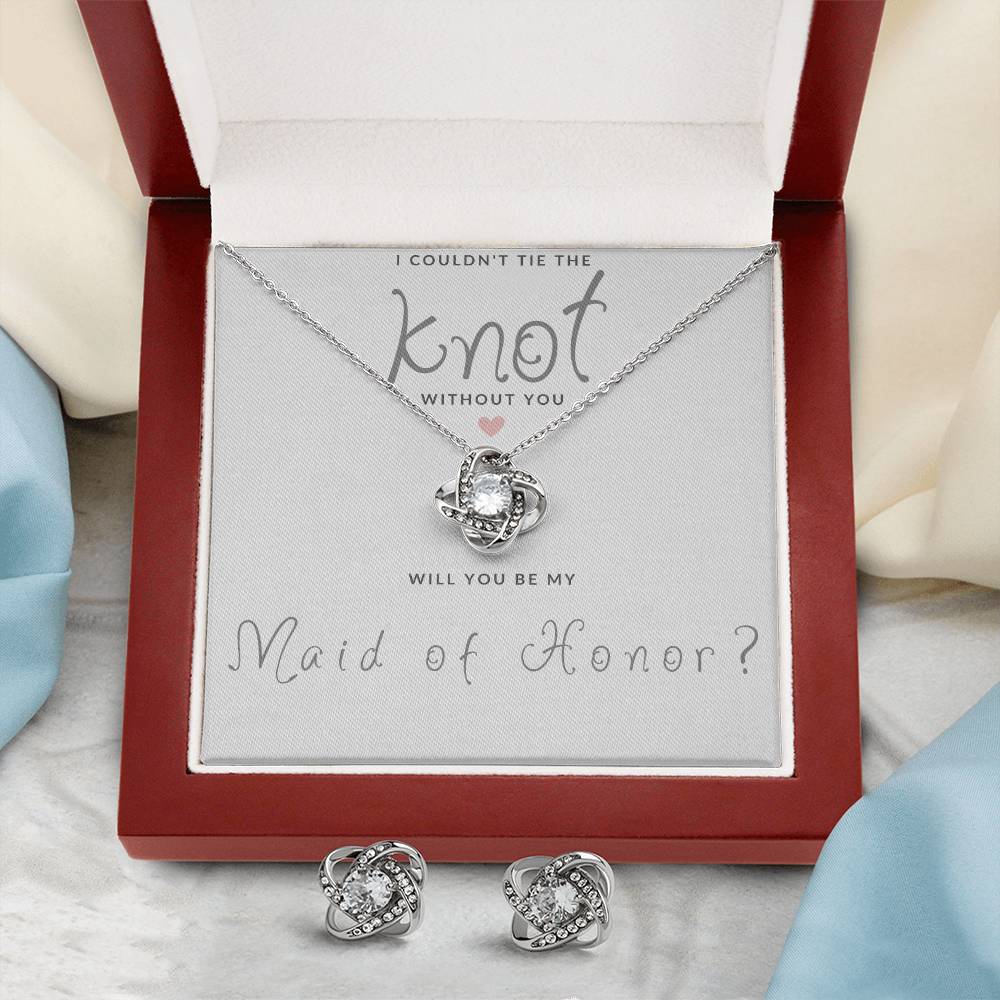 Maid of Honor Gift Couldn't Tie The Knot Necklace and Earring Set