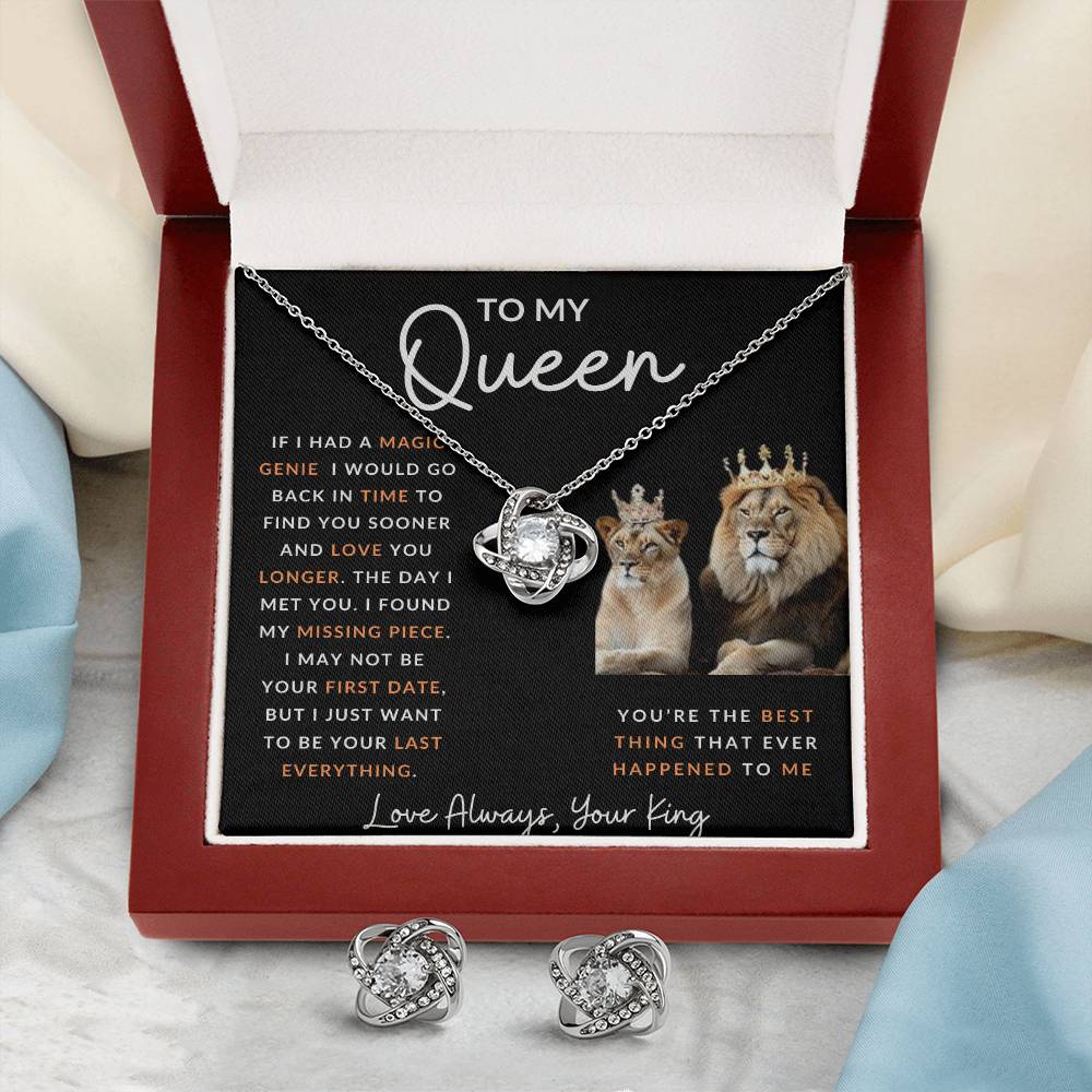 To My Queen Love Knot  and Earring and Necklace Set