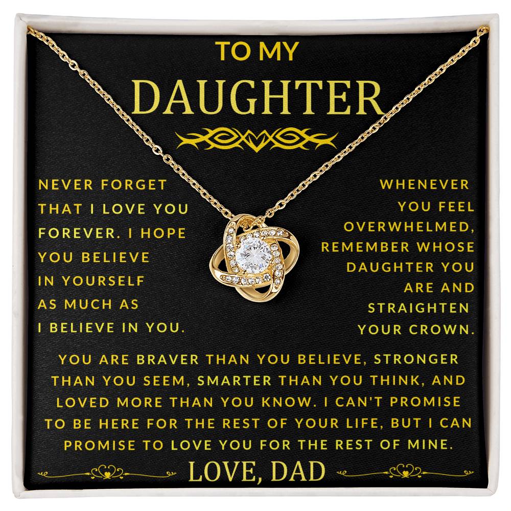 To My Daughter Love Knot Necklace From Dad Never Forget Gold Font