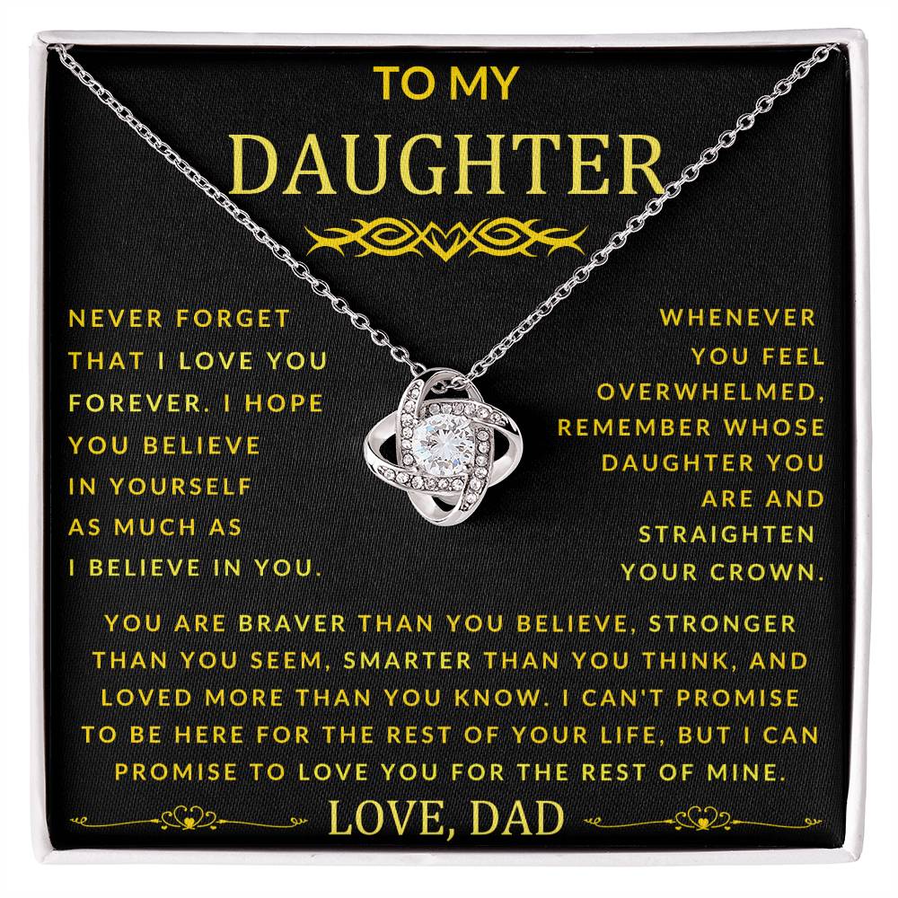 To My Daughter Love Knot Necklace From Dad Never Forget Gold Font