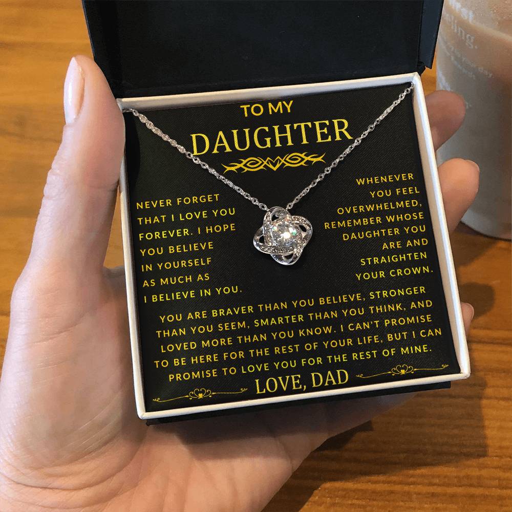 To My Daughter Love Knot Necklace From Dad Never Forget Gold Font