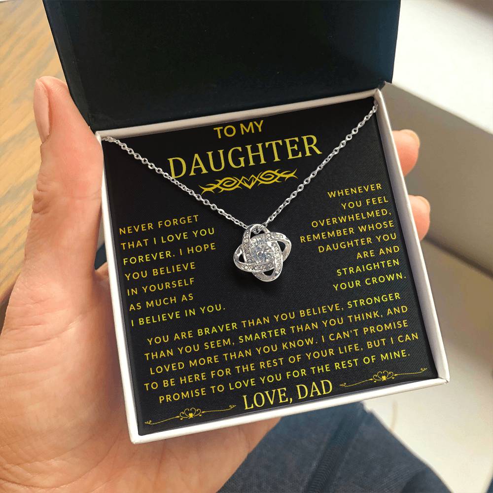 To My Daughter Love Knot Necklace From Dad Never Forget Gold Font