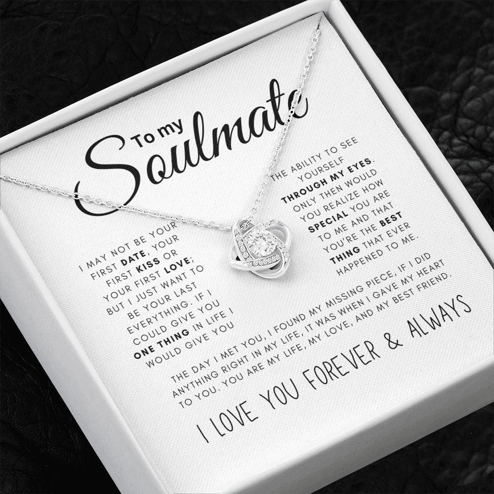 To My Soulmate Black & White Love Knot Necklace