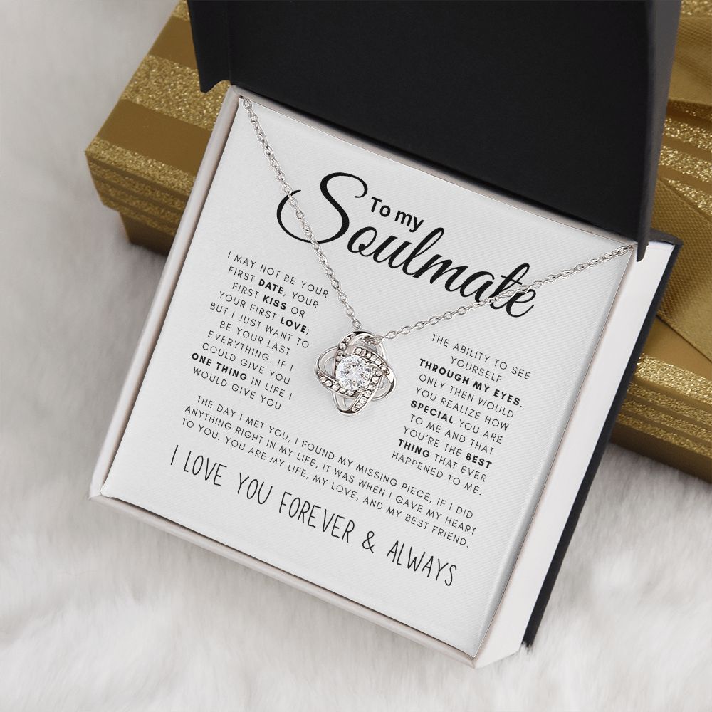 To My Soulmate Black & White Love Knot Necklace