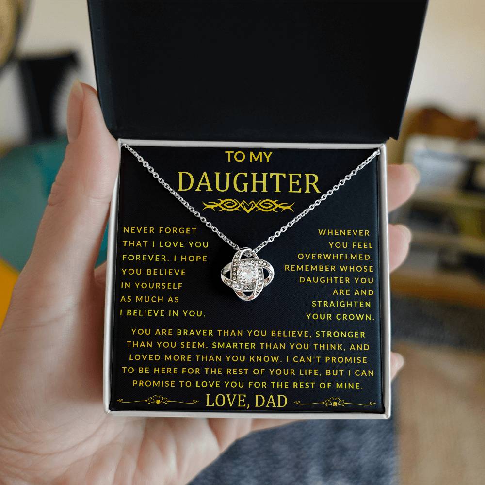 To My Daughter Love Knot Necklace From Dad Never Forget Gold Font