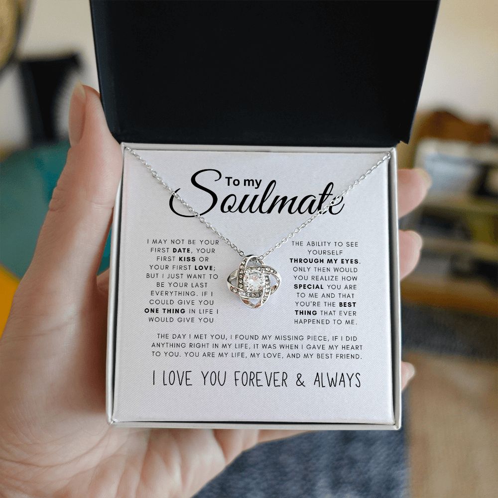 To My Soulmate Black & White Love Knot Necklace