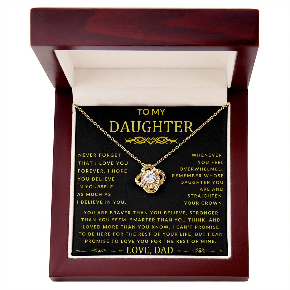 To My Daughter Love Knot Necklace From Dad Never Forget Gold Font