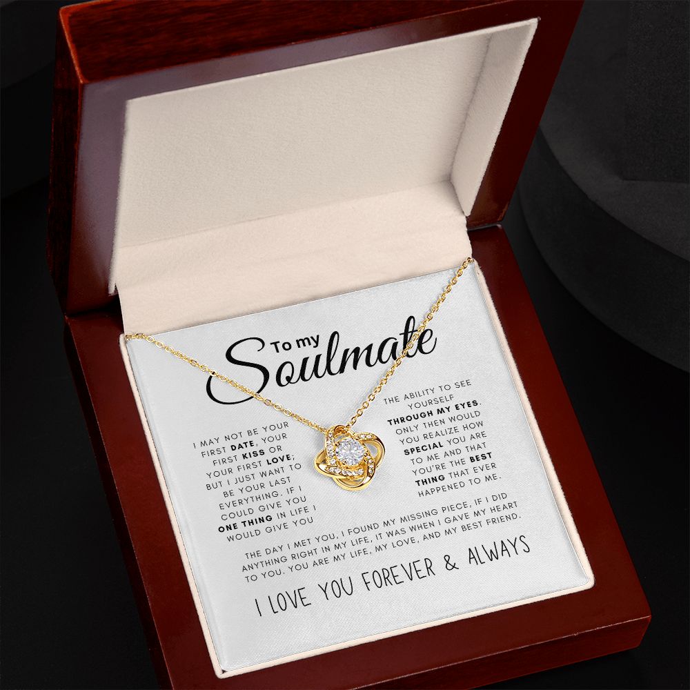 To My Soulmate Black & White Love Knot Necklace