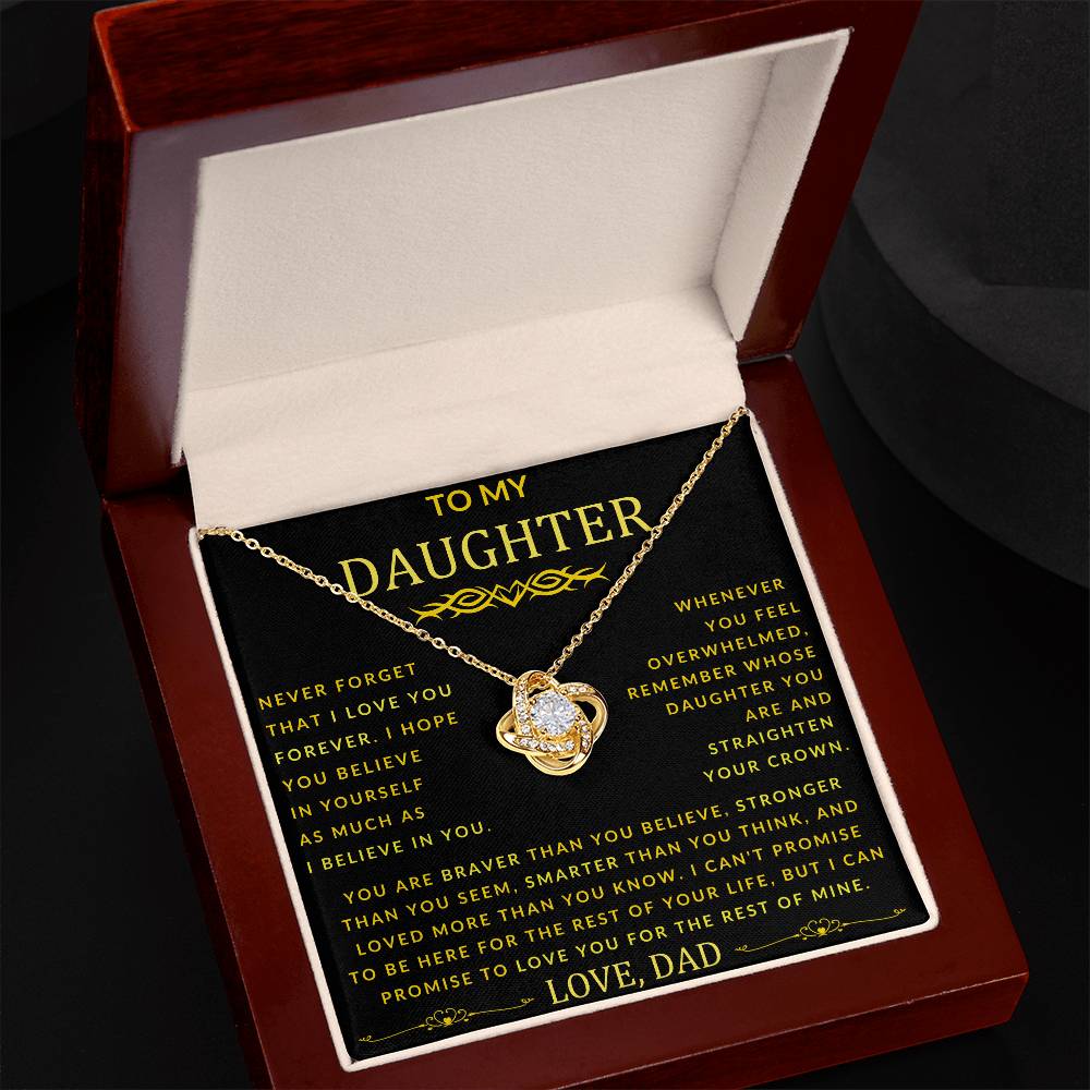 To My Daughter Love Knot Necklace From Dad Never Forget Gold Font